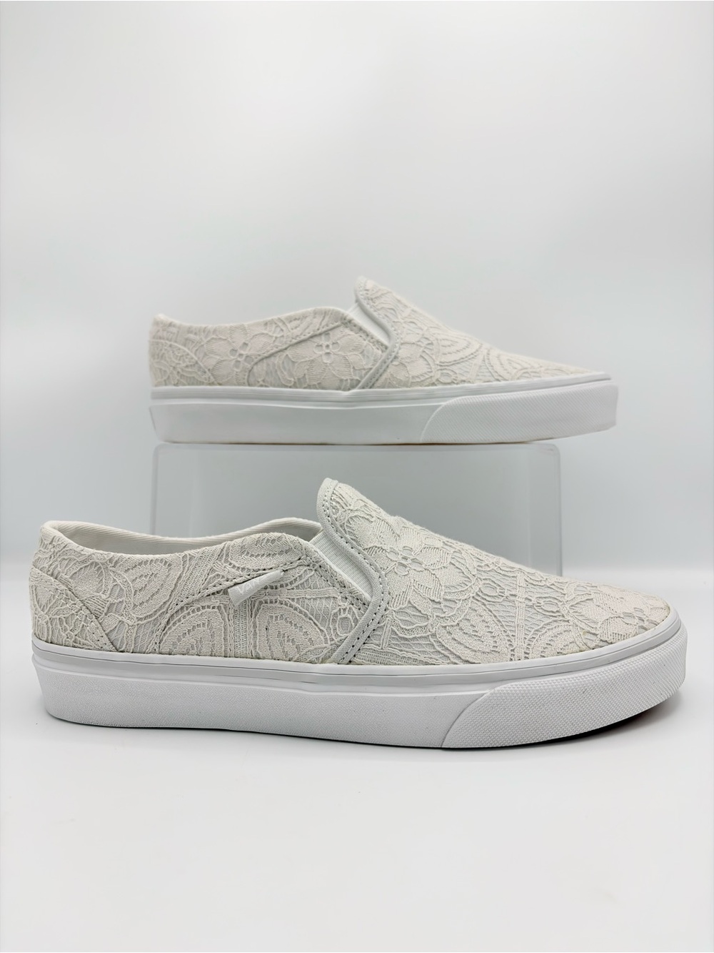 Vans Classic Slip-On Ivory Floral Lace Sneakers Women's 8.5 - Picture 4 of 15